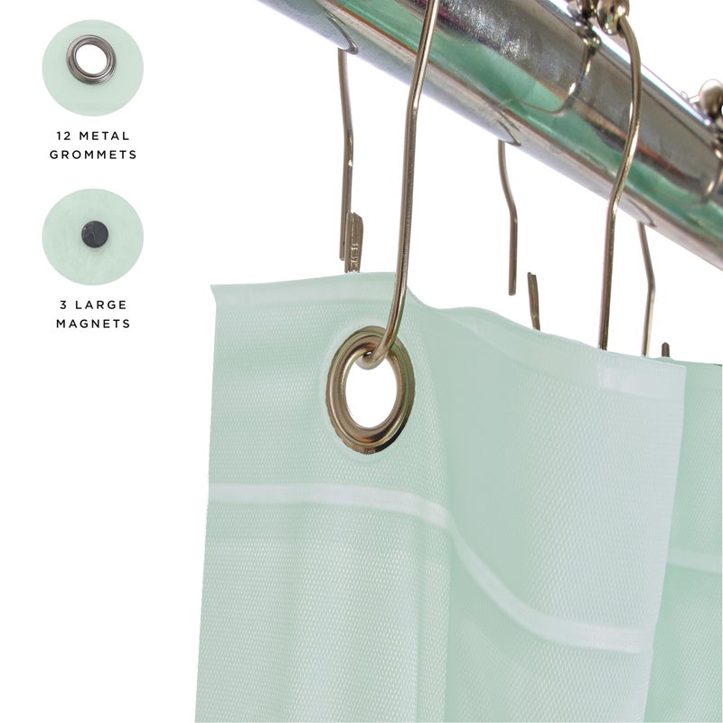 Bath Bliss PVC Heavy Weight Shower Curtain Liner | 4G | 70"x72" | Rust Resistant Copper Grommets | Magnetic Hem | Mint Green - Image 3